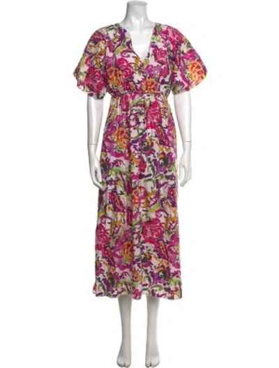 Pre-owned Misa Floral Print Midi Length Dress In Purple