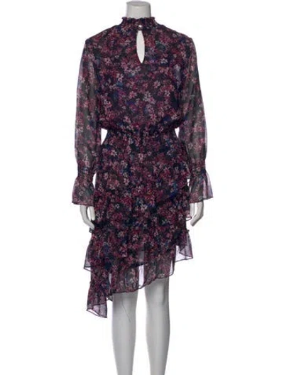 Pre-owned Misa Floral Print Midi Length Dress In Purple