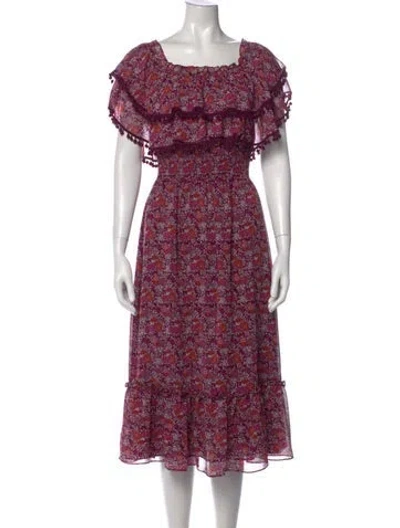 Pre-owned Misa Floral Print Midi Length Dress In Purple