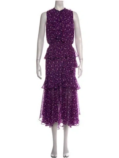 Pre-owned Misa Floral Print Midi Length Dress In Purple