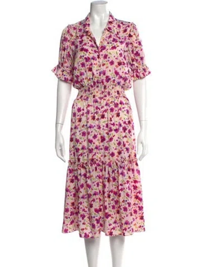 Pre-owned Misa Floral Print Midi Length Dress In Purple