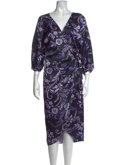 Pre-owned Misa Floral Print Midi Length Dress In Purple