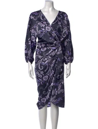 Pre-owned Misa Floral Print Midi Length Dress In Purple