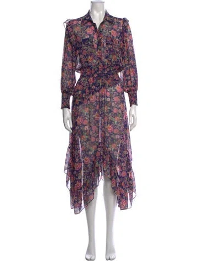 Pre-owned Misa Floral Print Midi Length Dress In Purple