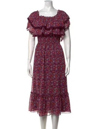 Pre-owned Misa Floral Print Midi Length Dress In Purple