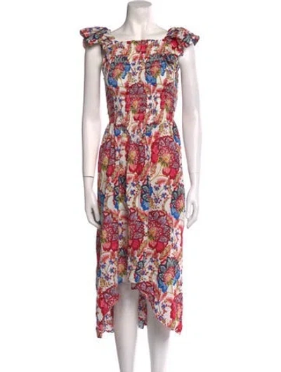 Pre-owned Misa Floral Print Midi Length Dress In Red