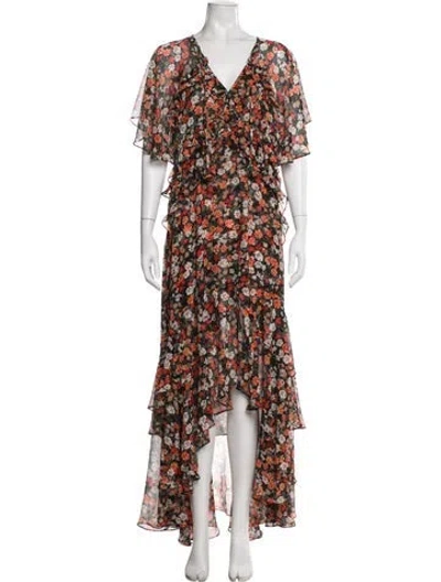 Pre-owned Misa Floral Print Midi Length Dress In Red