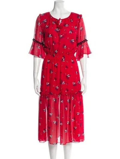 Pre-owned Misa Floral Print Midi Length Dress In Red