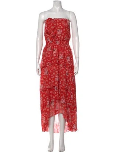 Pre-owned Misa Floral Print Midi Length Dress In Red
