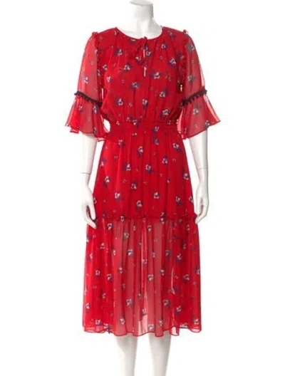 Pre-owned Misa Floral Print Midi Length Dress In Red