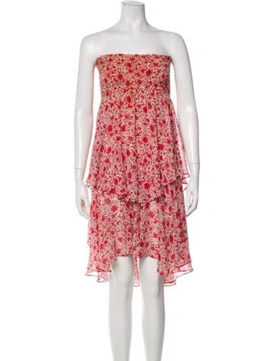 Pre-owned Misa Floral Print Midi Length Dress In Red