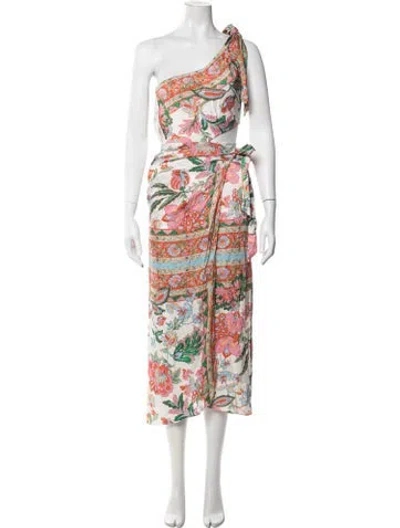 Pre-owned Misa Floral Print Midi Length Dress In Red
