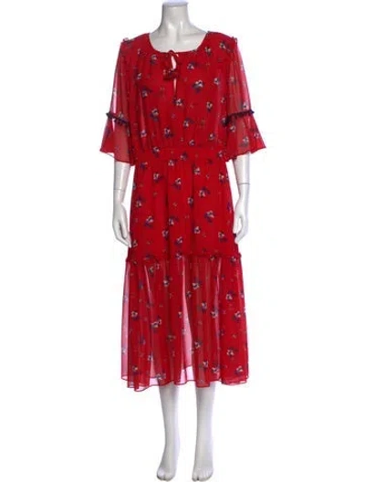 Pre-owned Misa Floral Print Midi Length Dress In Red