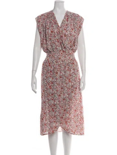 Pre-owned Misa Floral Print Midi Length Dress In Red