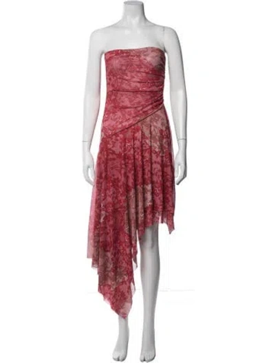 Pre-owned Misa Floral Print Midi Length Dress In Red