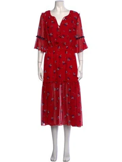 Pre-owned Misa Floral Print Midi Length Dress In Red