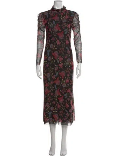 Pre-owned Misa Floral Print Midi Length Dress W/ Tags In Black