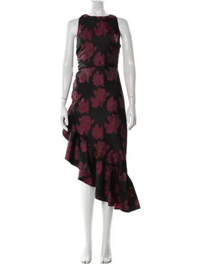 Pre-owned Misa Floral Print Midi Length Dress W/ Tags In Black