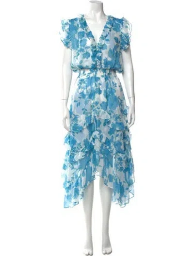 Pre-owned Misa Floral Print Midi Length Dress W/ Tags In Blue