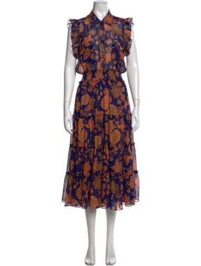 Pre-owned Misa Floral Print Midi Length Dress W/ Tags In Blue