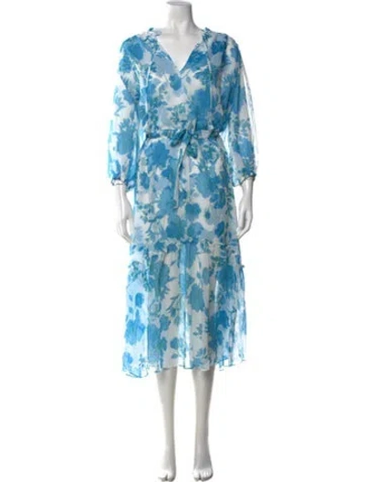 Pre-owned Misa Floral Print Midi Length Dress W/ Tags In Blue