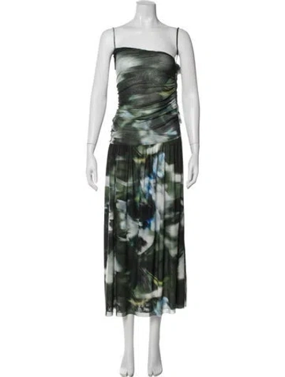 Pre-owned Misa Floral Print Midi Length Dress W/ Tags In Green