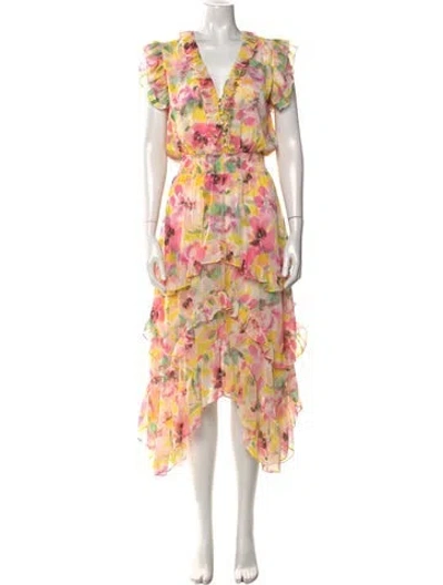 Pre-owned Misa Floral Print Midi Length Dress W/ Tags In Neutral