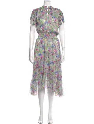 Pre-owned Misa Floral Print Midi Length Dress W/ Tags In Neutral