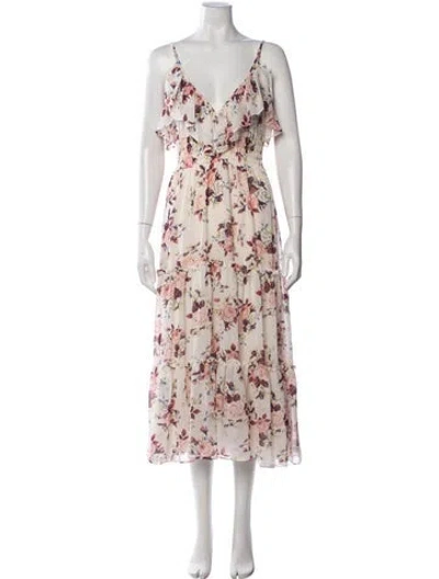 Pre-owned Misa Floral Print Midi Length Dress W/ Tags In Neutrals/pink
