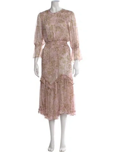 Pre-owned Misa Floral Print Midi Length Dress W/ Tags In Pink