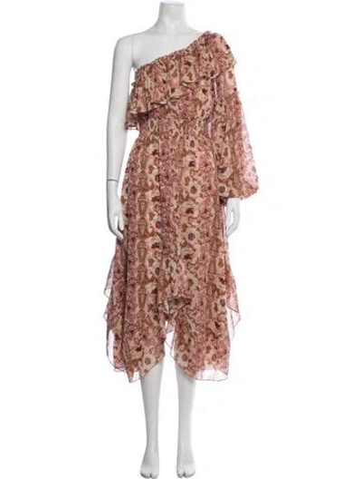Pre-owned Misa Floral Print Midi Length Dress W/ Tags In Pink