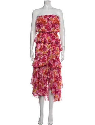 Pre-owned Misa Floral Print Midi Length Dress W/ Tags In Pink