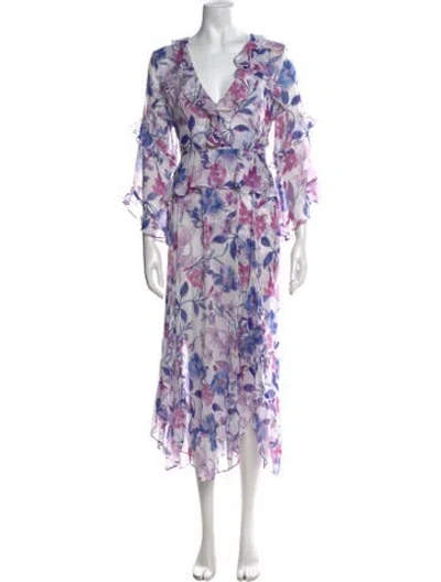 Pre-owned Misa Floral Print Midi Length Dress W/ Tags In Purple