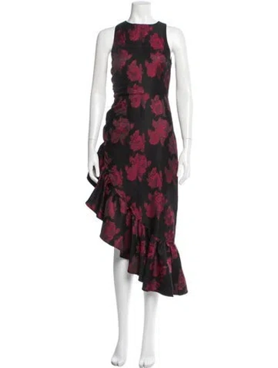Pre-owned Misa Floral Print Midi Length Dress W/ Tags In Red
