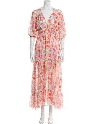 Pre-owned Misa Floral Print Midi Length Dress W/ Tags In White
