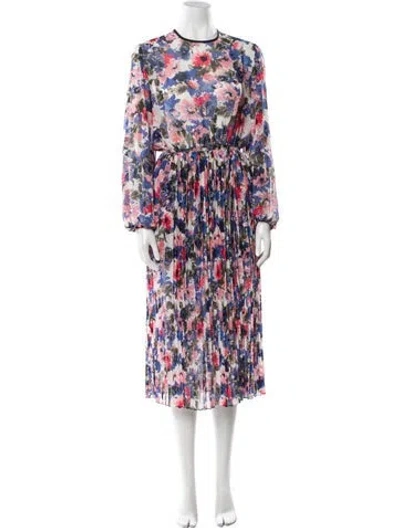 Pre-owned Misa Floral Print Midi Length Dress W/ Tags In White