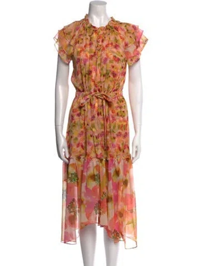 Pre-owned Misa Floral Print Midi Length Dress W/ Tags In Yellow