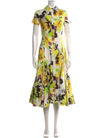 Pre-owned Misa Floral Print Midi Length Dress W/ Tags In Yellow