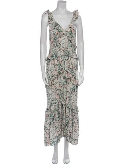 Pre-owned Misa Floral Print Midi Length Dress In White