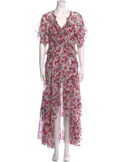 Pre-owned Misa Floral Print Midi Length Dress In White