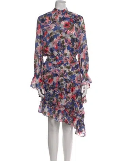 Pre-owned Misa Floral Print Midi Length Dress In White