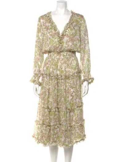 Pre-owned Misa Floral Print Midi Length Dress In White
