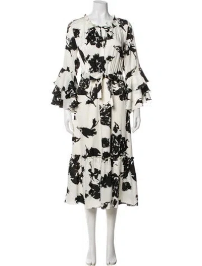 Pre-owned Misa Floral Print Midi Length Dress In White