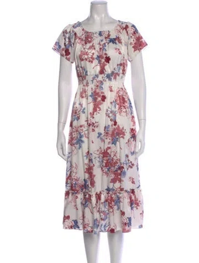 Pre-owned Misa Floral Print Midi Length Dress In White