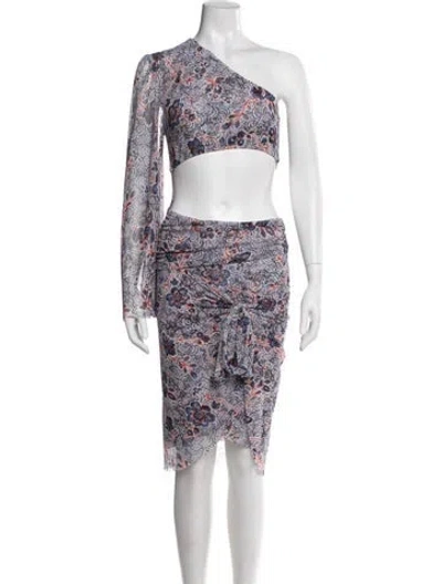 Pre-owned Misa Floral Print Midi Length Dress In White