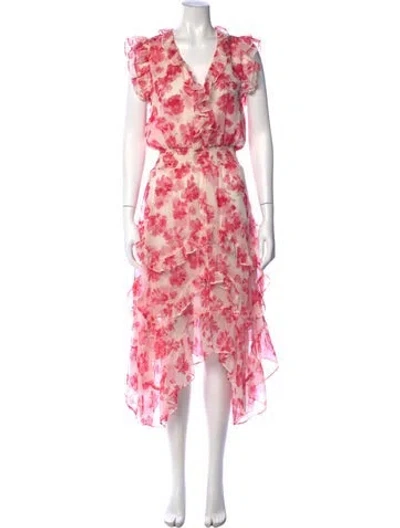 Pre-owned Misa Floral Print Midi Length Dress In White