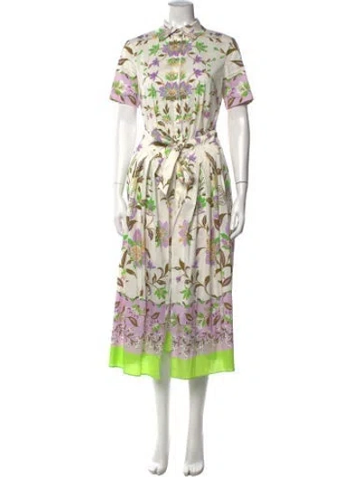 Pre-owned Misa Floral Print Midi Length Dress In White
