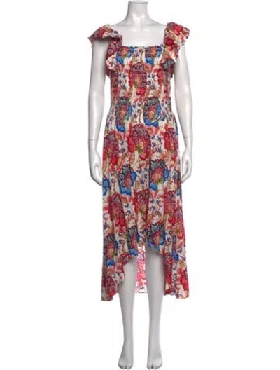 Pre-owned Misa Floral Print Midi Length Dress In White