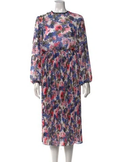 Pre-owned Misa Floral Print Midi Length Dress In White