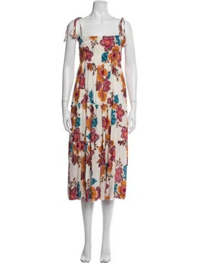 Pre-owned Misa Floral Print Midi Length Dress In White